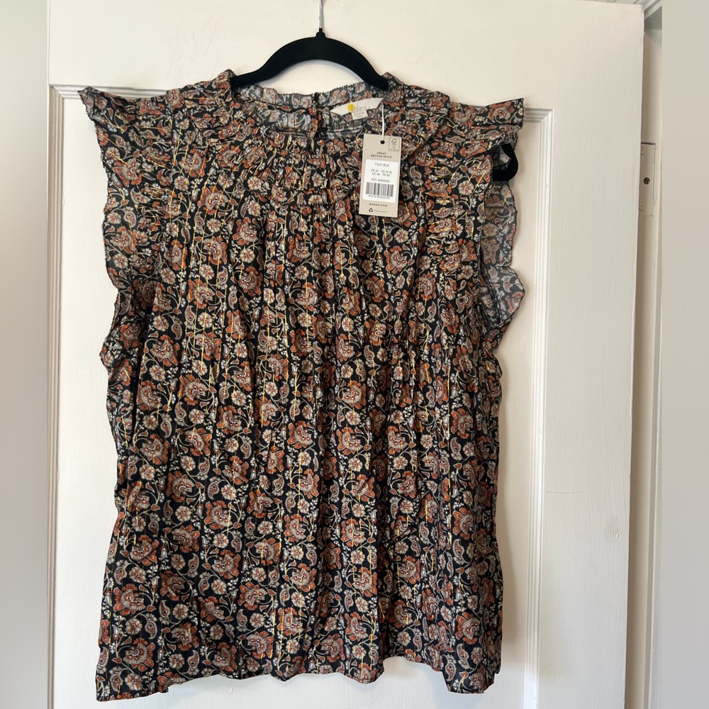 Boden NWT ruched top black/gold